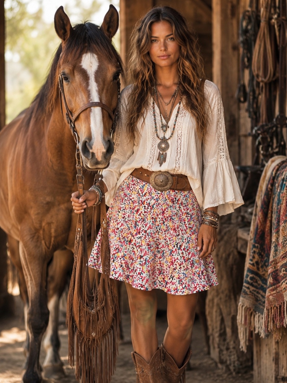Floral Printed Circle Skirt in White‎ and Pink